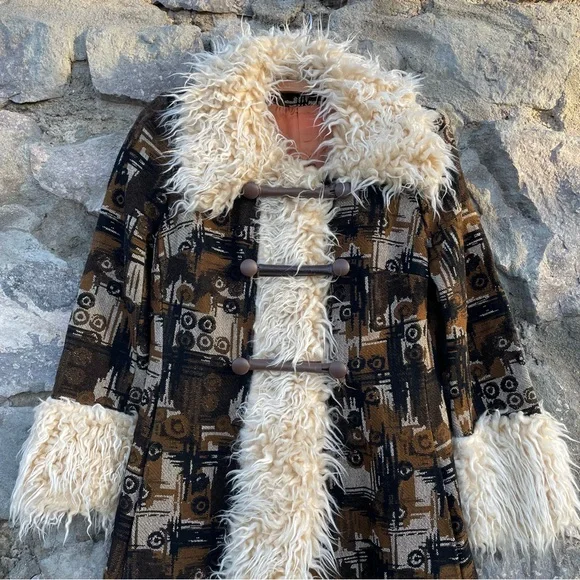 ILGWU Union Made | Rare Vintage 60s 70s Tapestry Penny Lane Duster Fur Coat - Picture 7 of 15